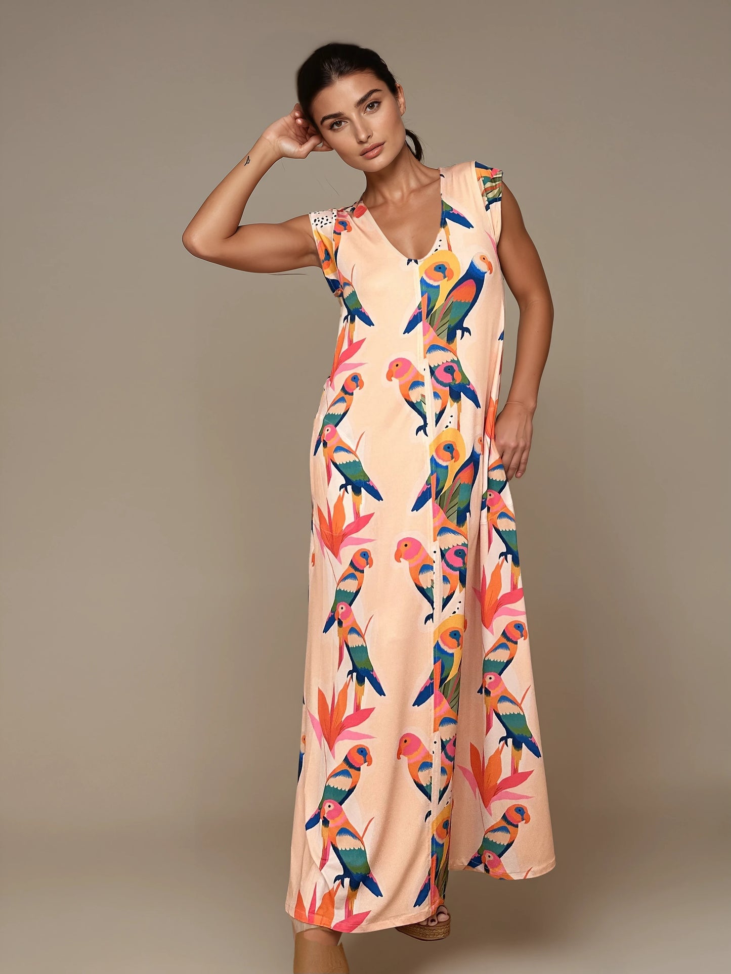 Vestido Largo Manga Mini LUCÍA Loros