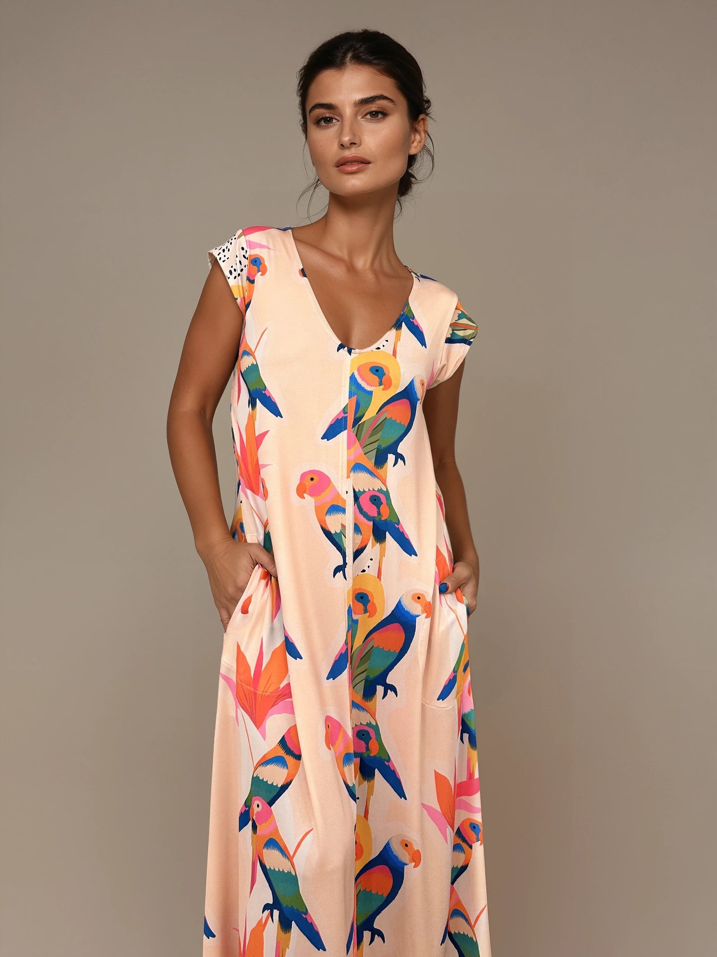 Vestido Largo Manga Mini LUCÍA Loros