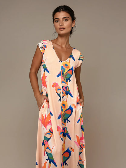 Vestido Largo Manga Mini LUCÍA Loros