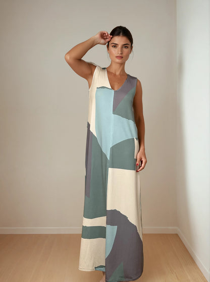 Vestido Largo Sin Mangas LUCÍA Artwork Agua