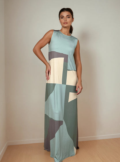 Vestido Largo Sin Mangas LUCÍA Artwork Agua