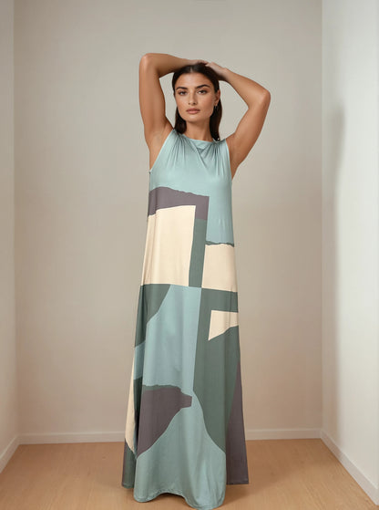 Vestido Largo Sin Mangas LUCÍA Artwork Agua