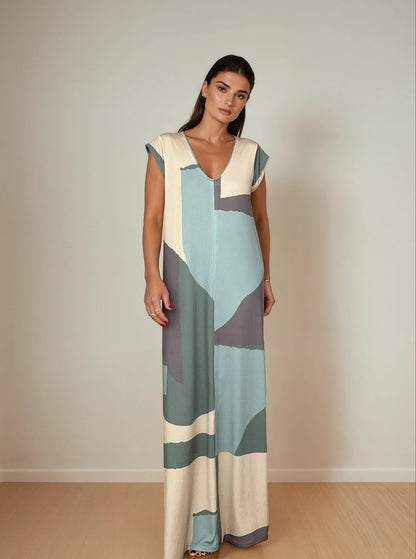 LUSET Long Dress with IKAT Print