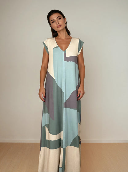 LUSET Long Dress with IKAT Print