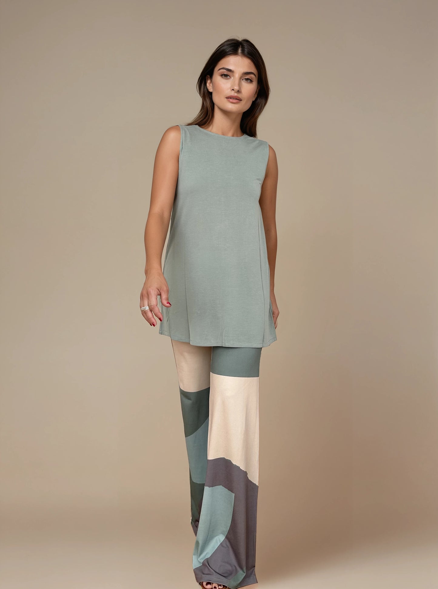Top Largo Twist NIEVES Sin Mangas Modal Verde Agua