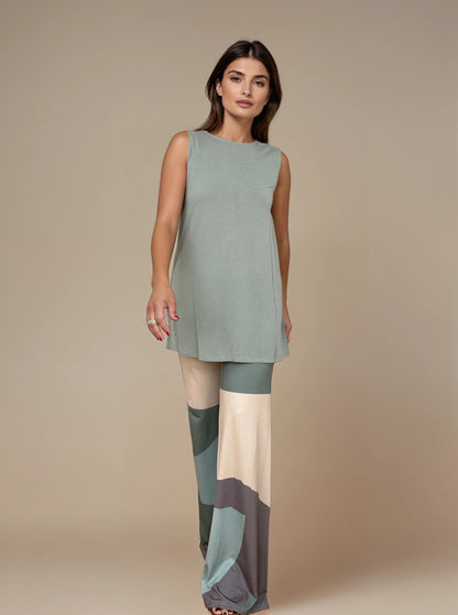 Top Largo Twist NIEVES Sin Mangas Modal Verde Agua
