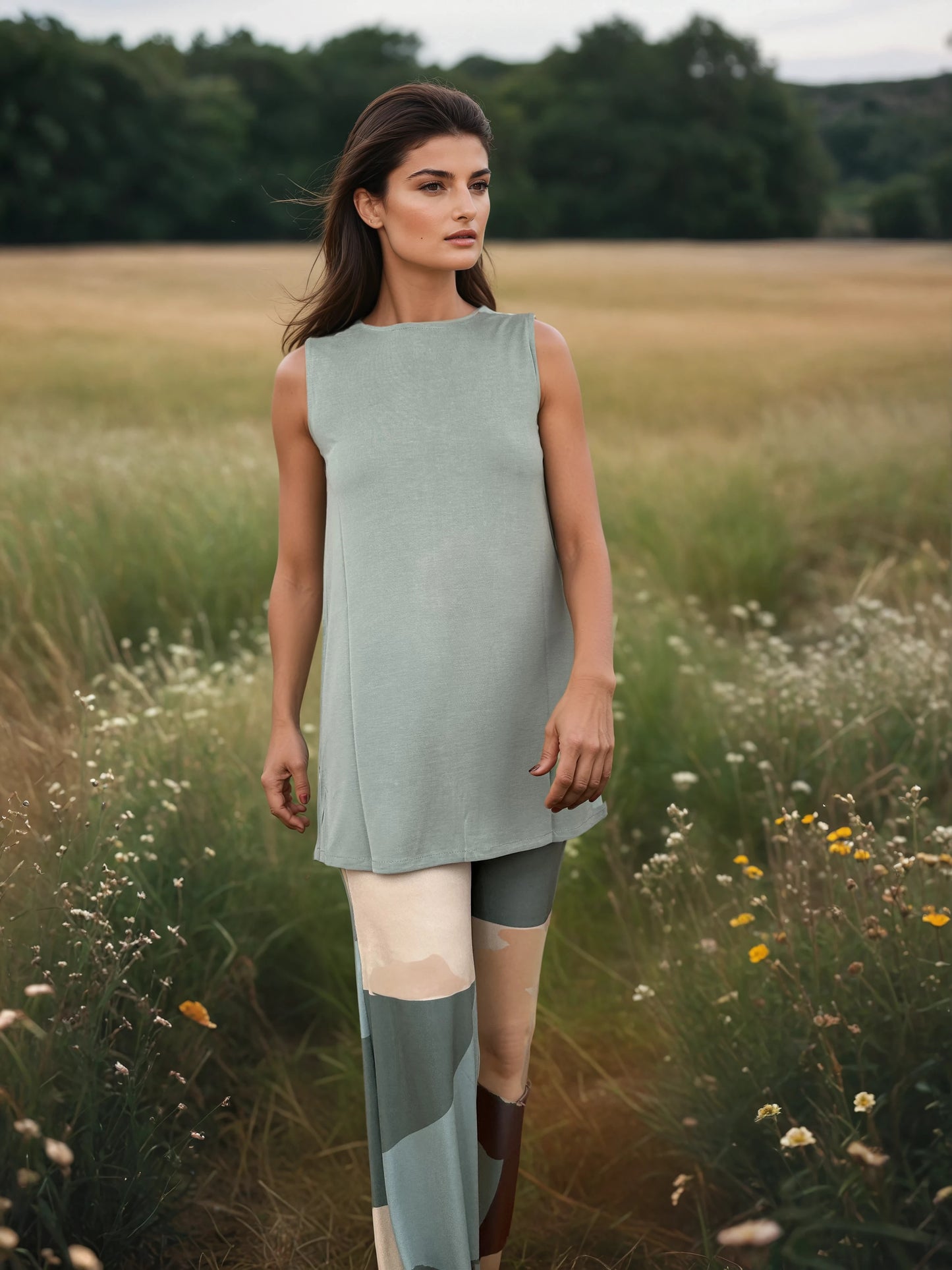 Top Largo Twist NIEVES Sin Mangas Modal Verde Agua