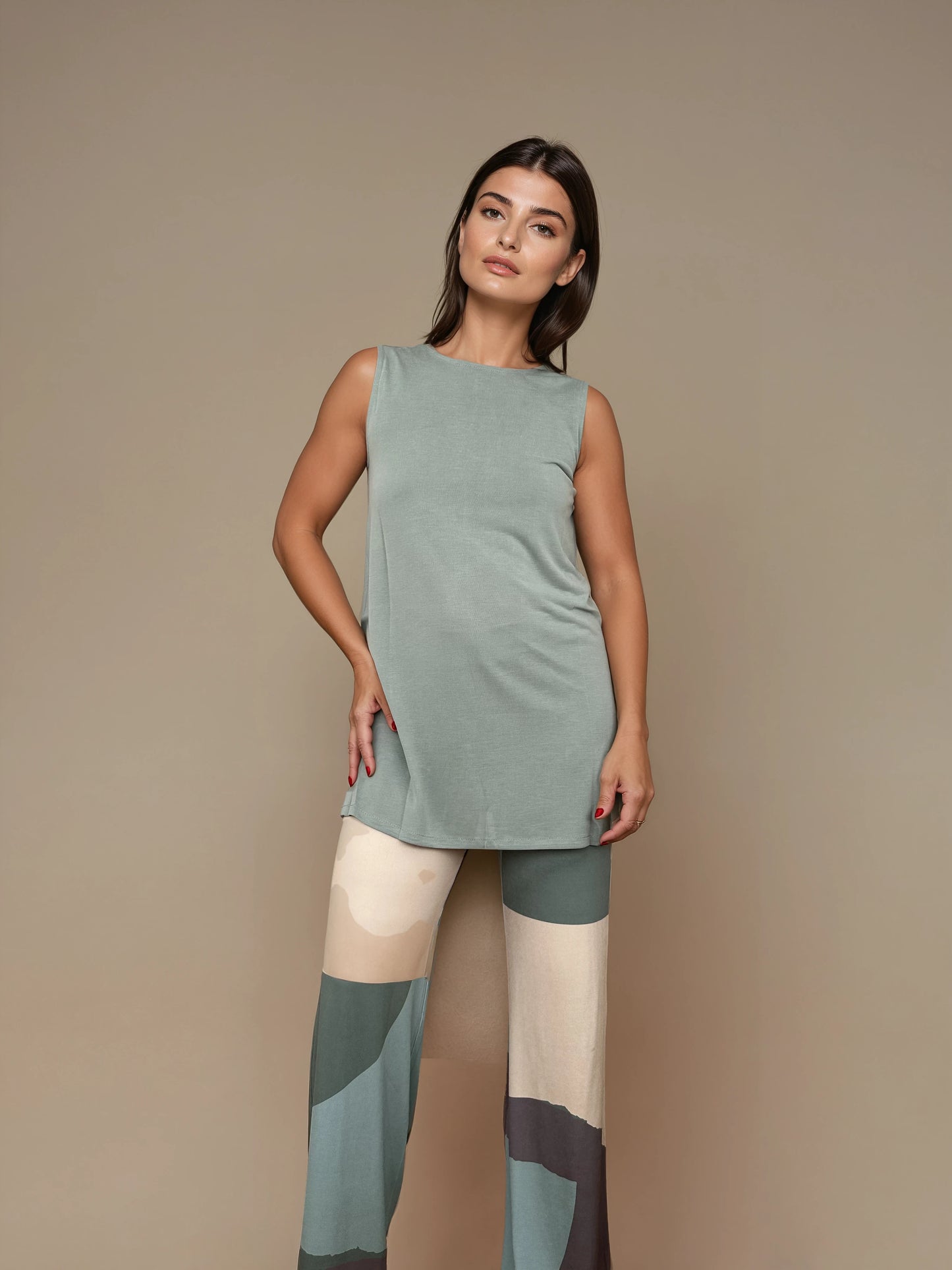 Top Largo Twist NIEVES Sin Mangas Modal Verde Agua