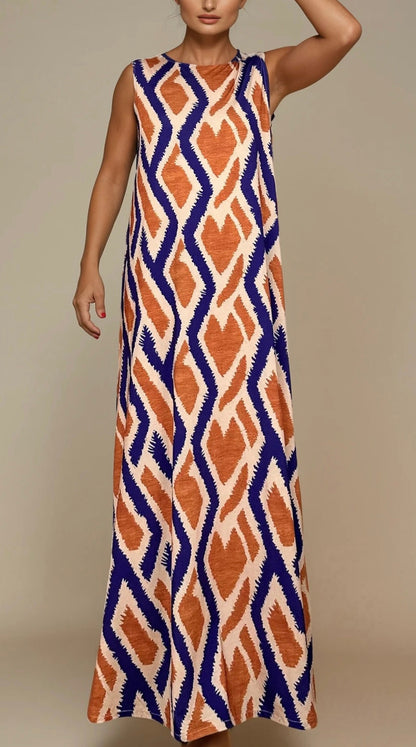 LUSET Long Dress with IKAT Print