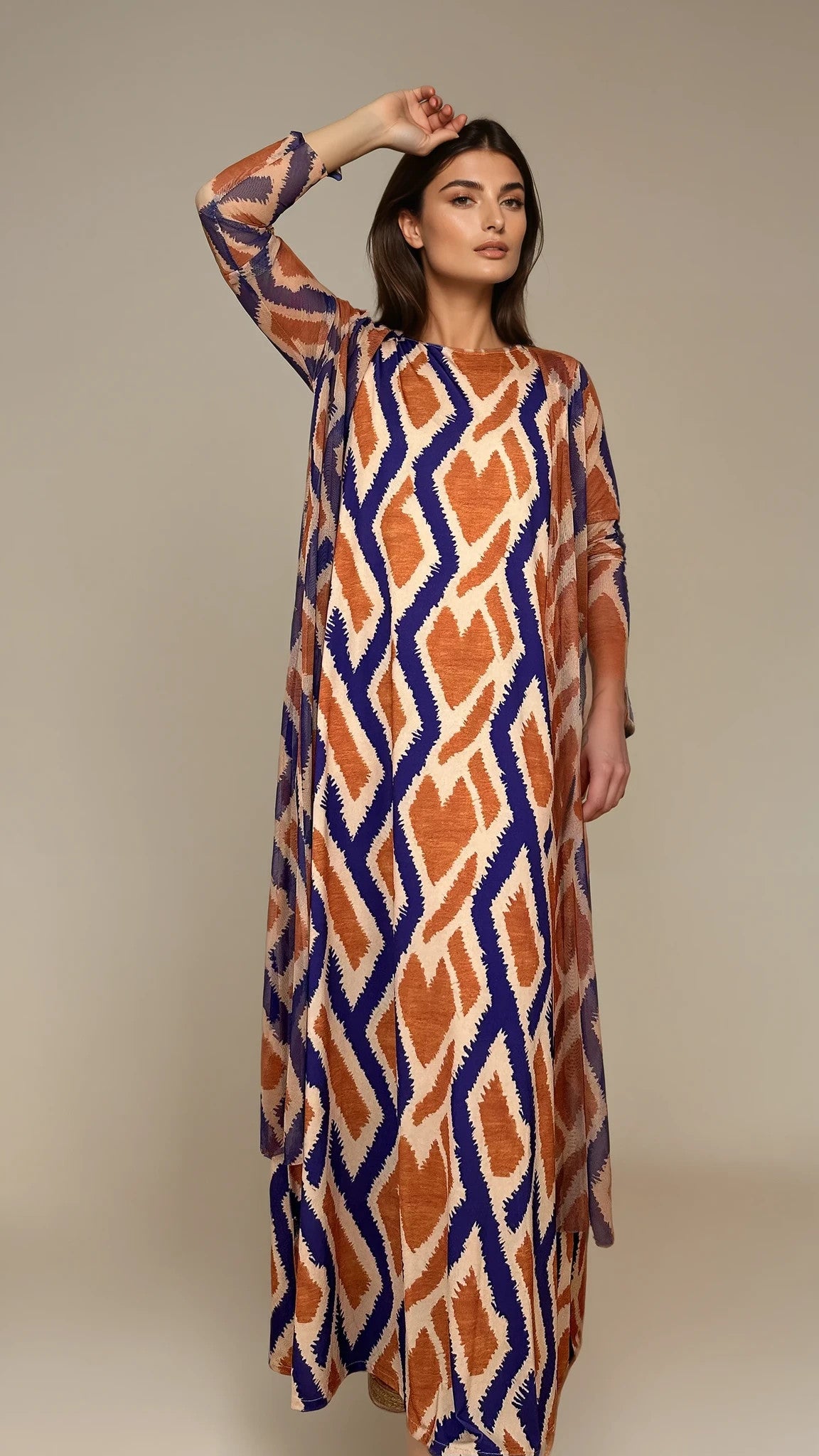 LUSET Long Dress with IKAT Print