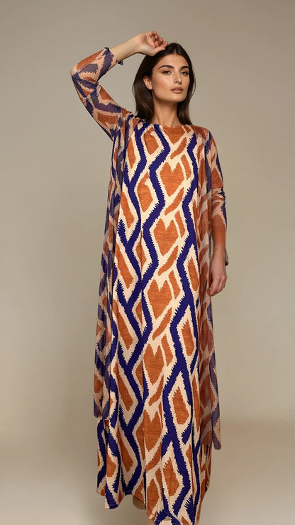 LUSET Long Dress with IKAT Print
