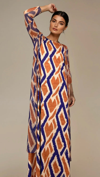 LUSET Long Dress with IKAT Print