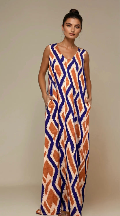 LUSET Long Dress with IKAT Print