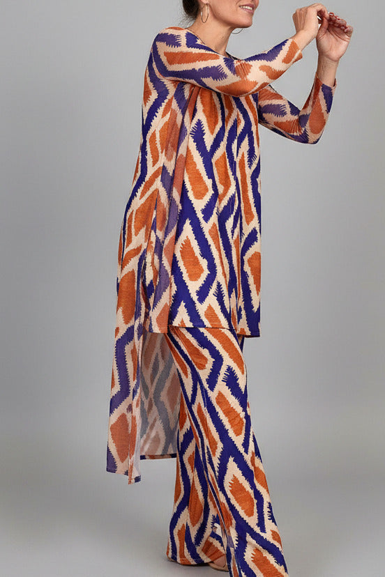LUSET Long Dress with IKAT Print