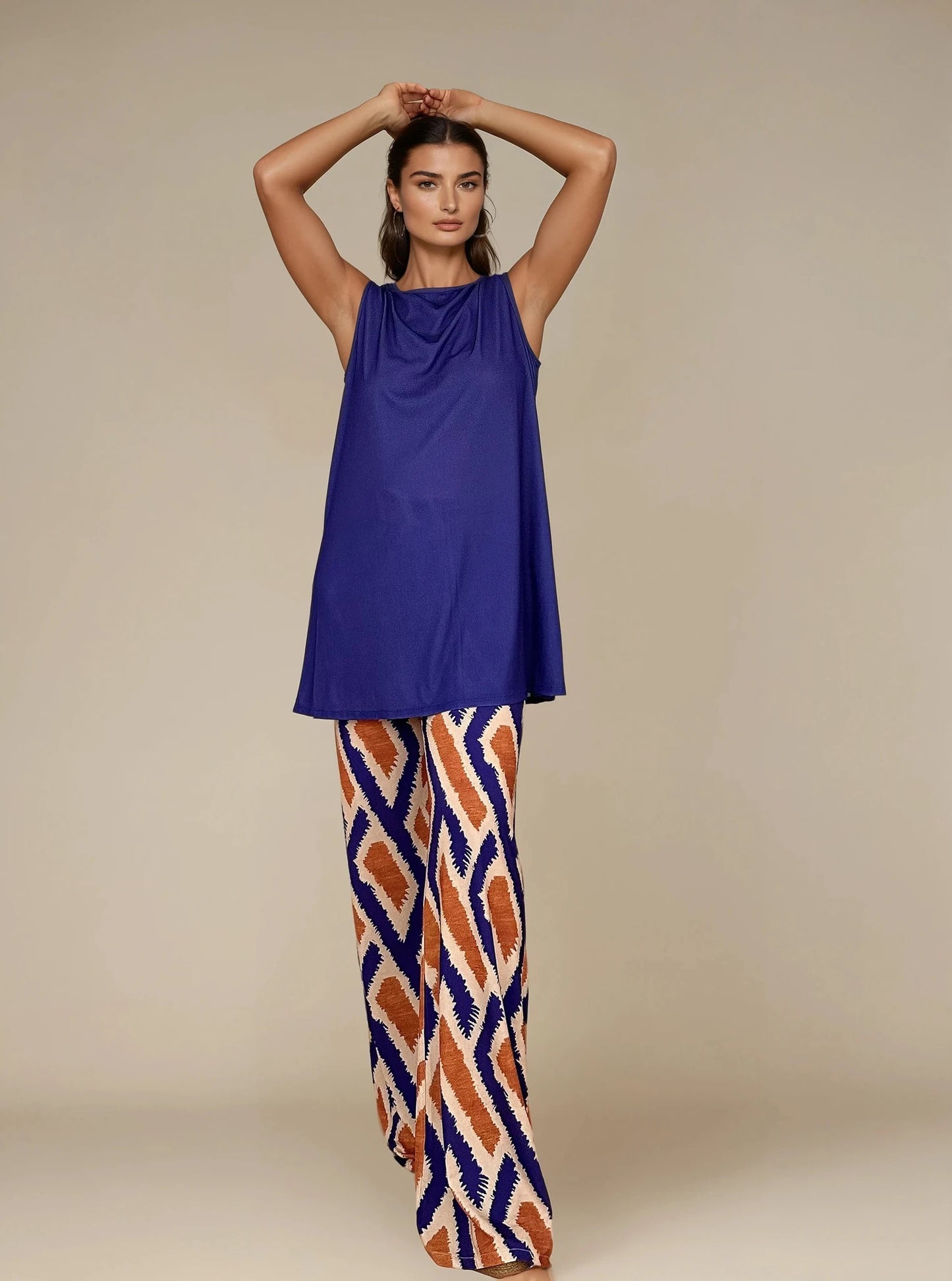 MANOLITA Trousers Geometric Curry Print