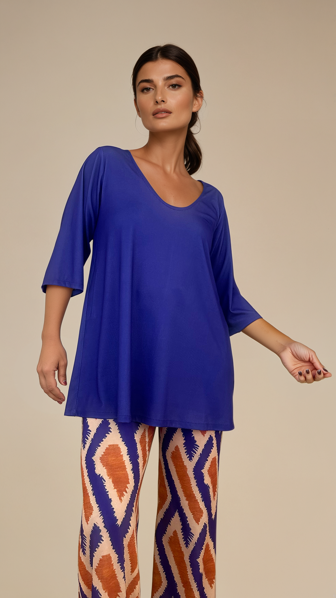 MANOLITA Trousers Geometric Curry Print