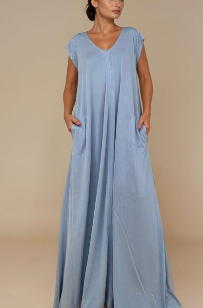 Vestido Largo Manga Mini LUCÍA Celeste
