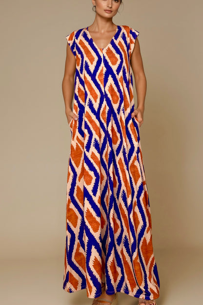 LUSET Long Dress with IKAT Print