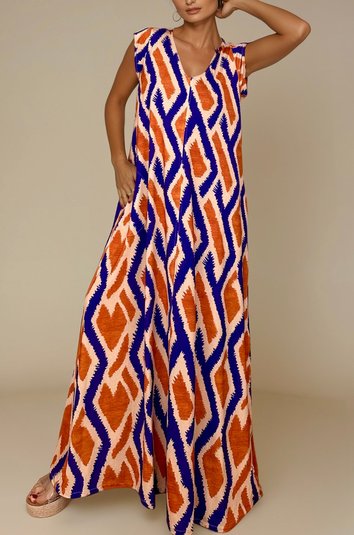 LUSET Long Dress with IKAT Print