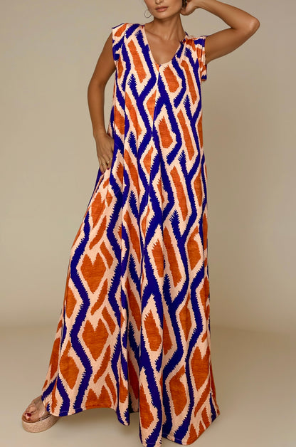 LUSET Long Dress with IKAT Print
