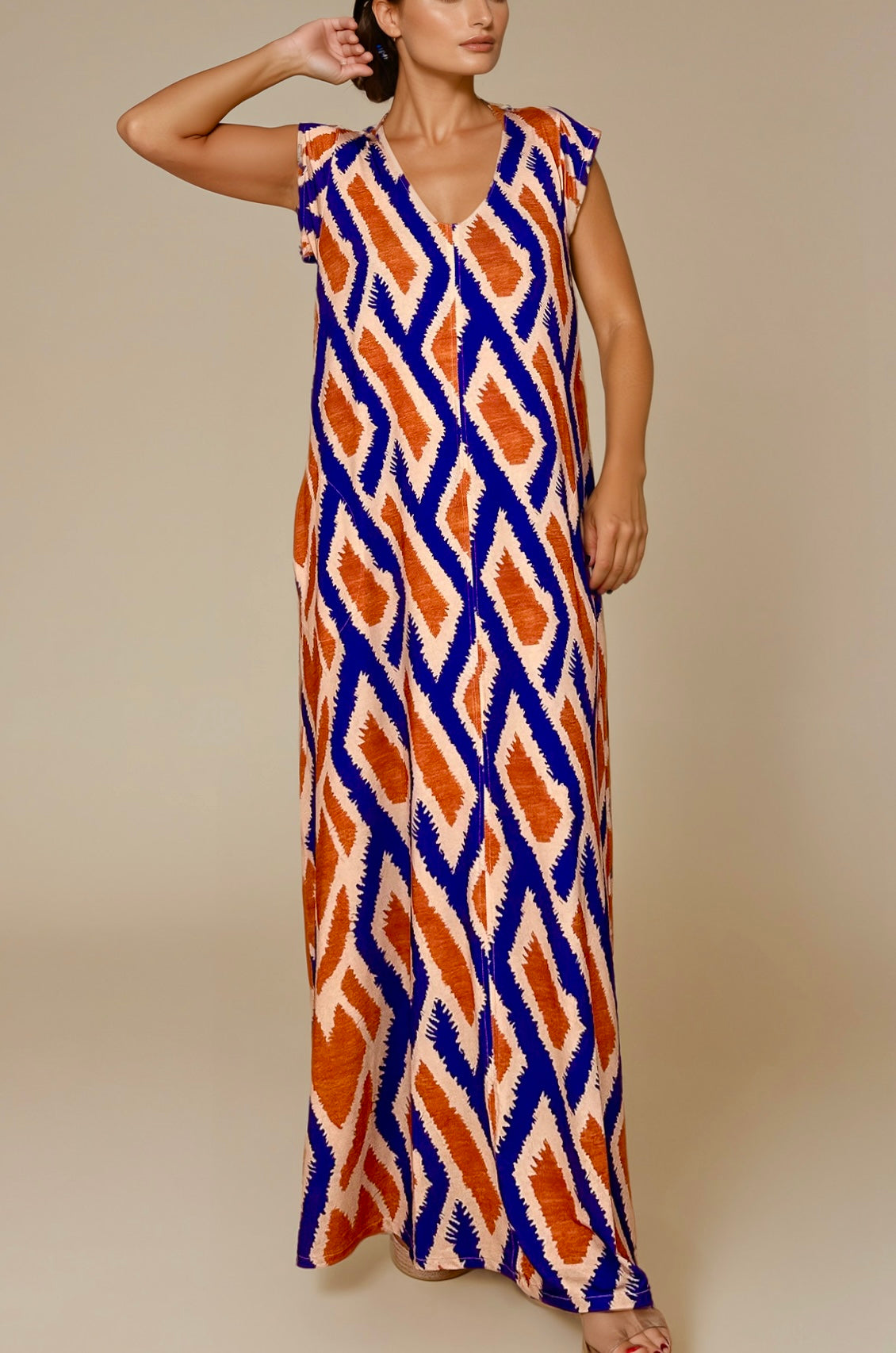 LUSET Long Dress with IKAT Print