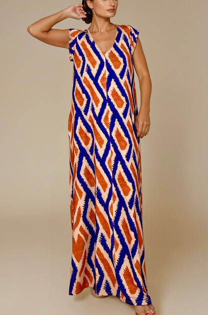 LUSET Long Dress with IKAT Print