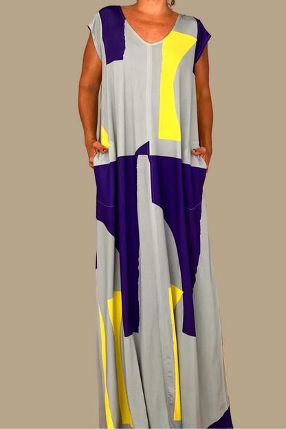 LUSET Long Dress with IKAT Print