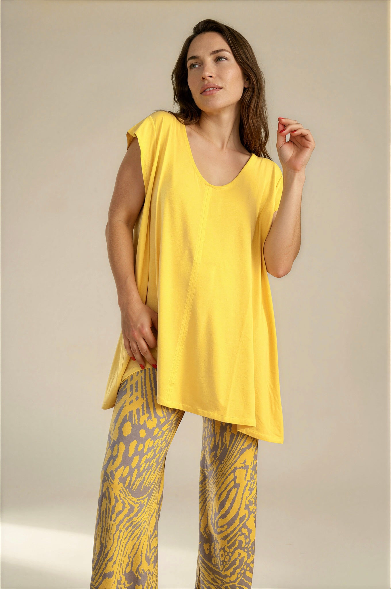 MANOLITA Trousers Geometric Curry Print