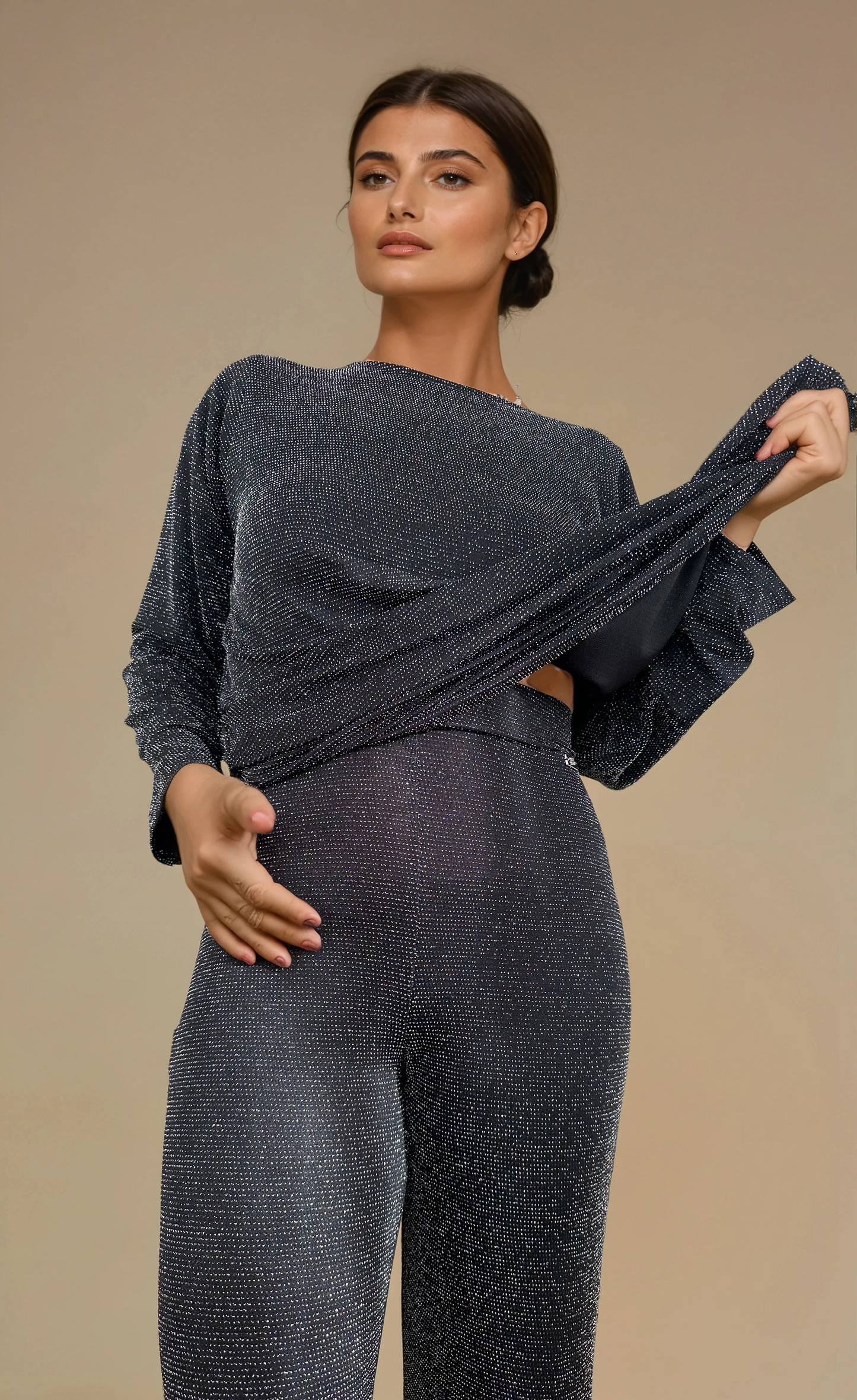 Pantalón MANOLITA Básico Lycra Malla Plata