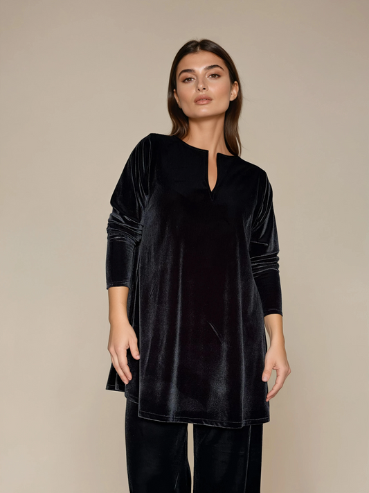 Top Evasé DANIELA Punto Terciopelo Negro