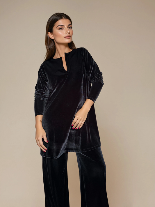 Top Evasé DANIELA Punto Terciopelo Negro