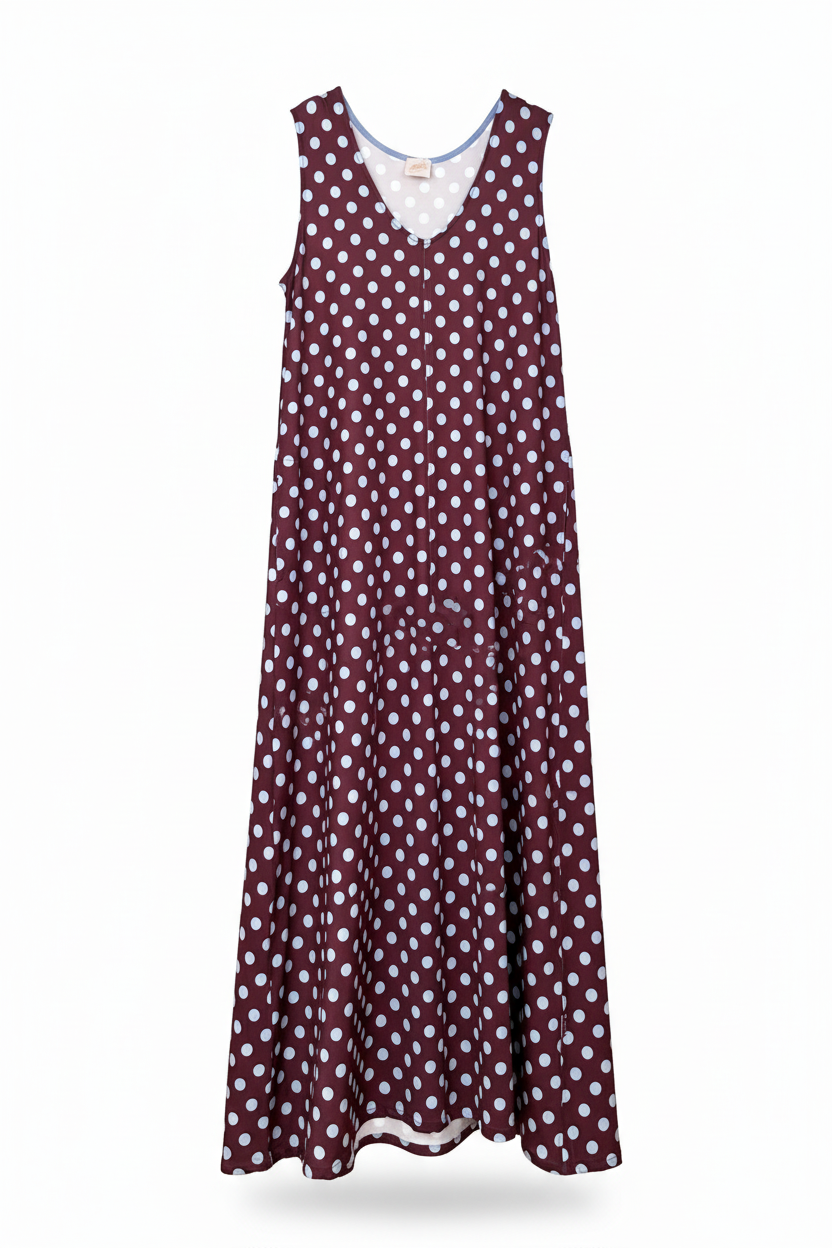 Vestido Largo Sin Mangas LUCÍA Lunar Celeste-Grana