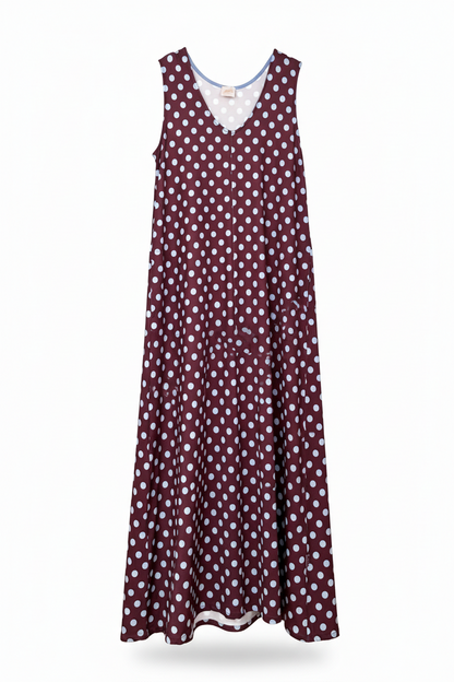 Vestido Largo Sin Mangas LUCÍA Lunar Celeste-Grana