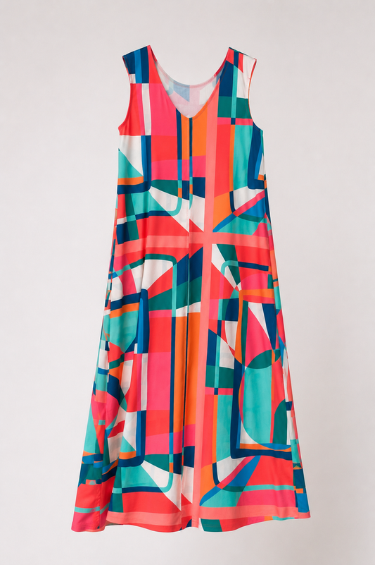 LUSET Long Dress with IKAT Print