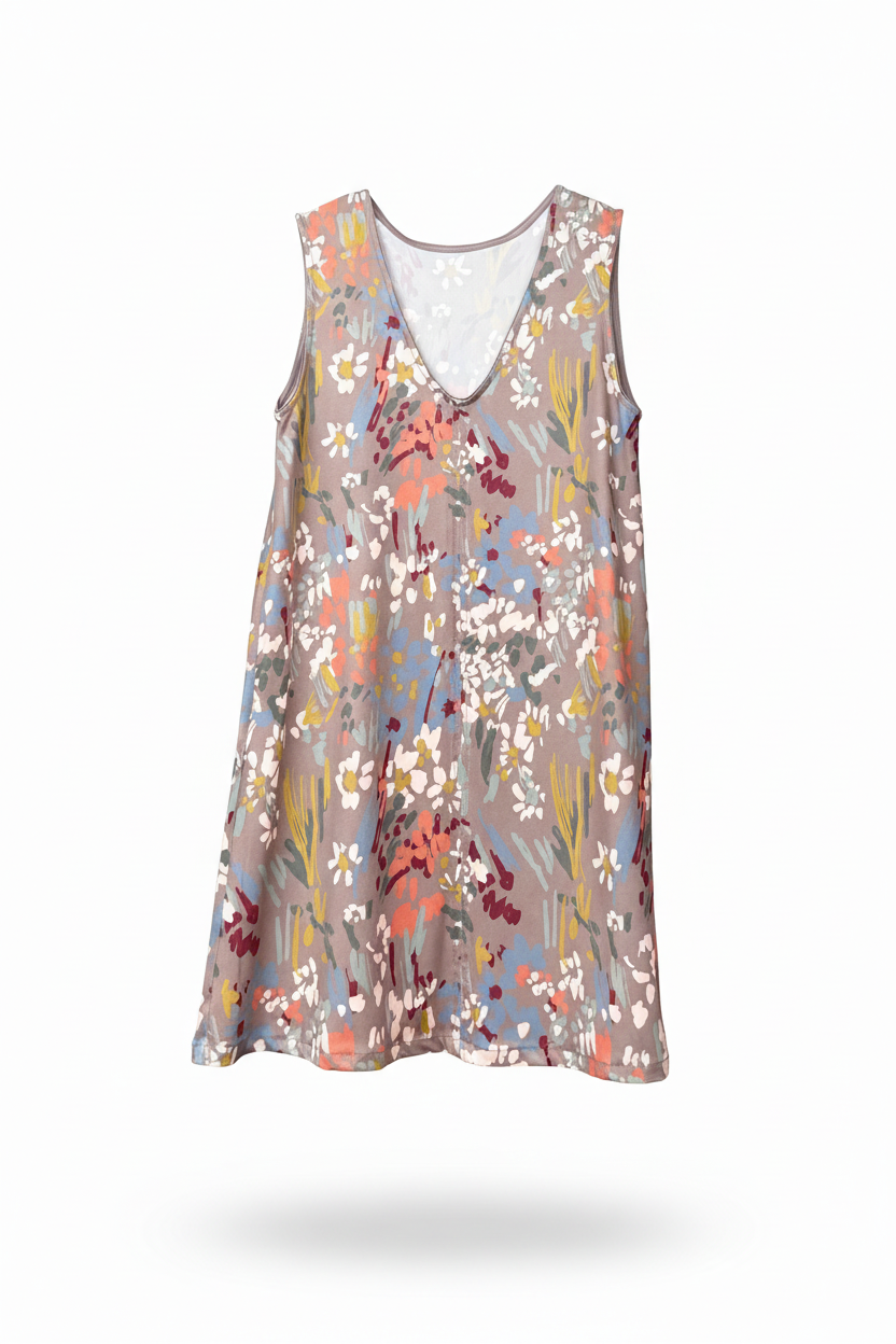 Top Largo Twist NIEVES Sin Mangas Estampado Botánico