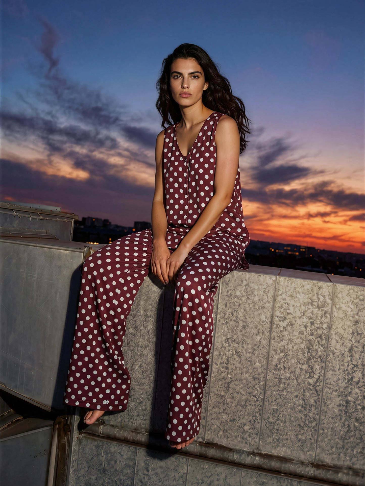 Pantalón MANOLITA Básico Lunar Celeste-Grana