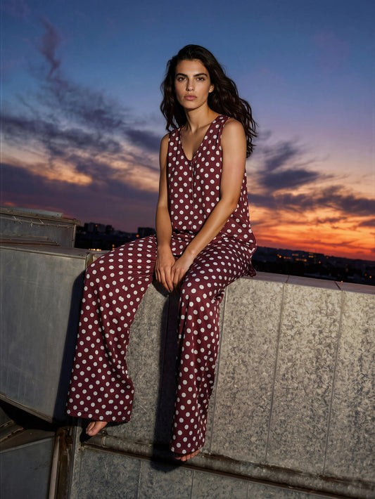 Pantalón MANOLITA Básico Lunar Celeste-Grana