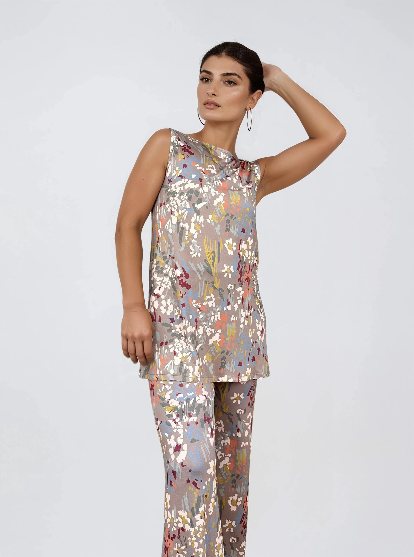 Top Largo Twist NIEVES Sin Mangas Estampado Botánico