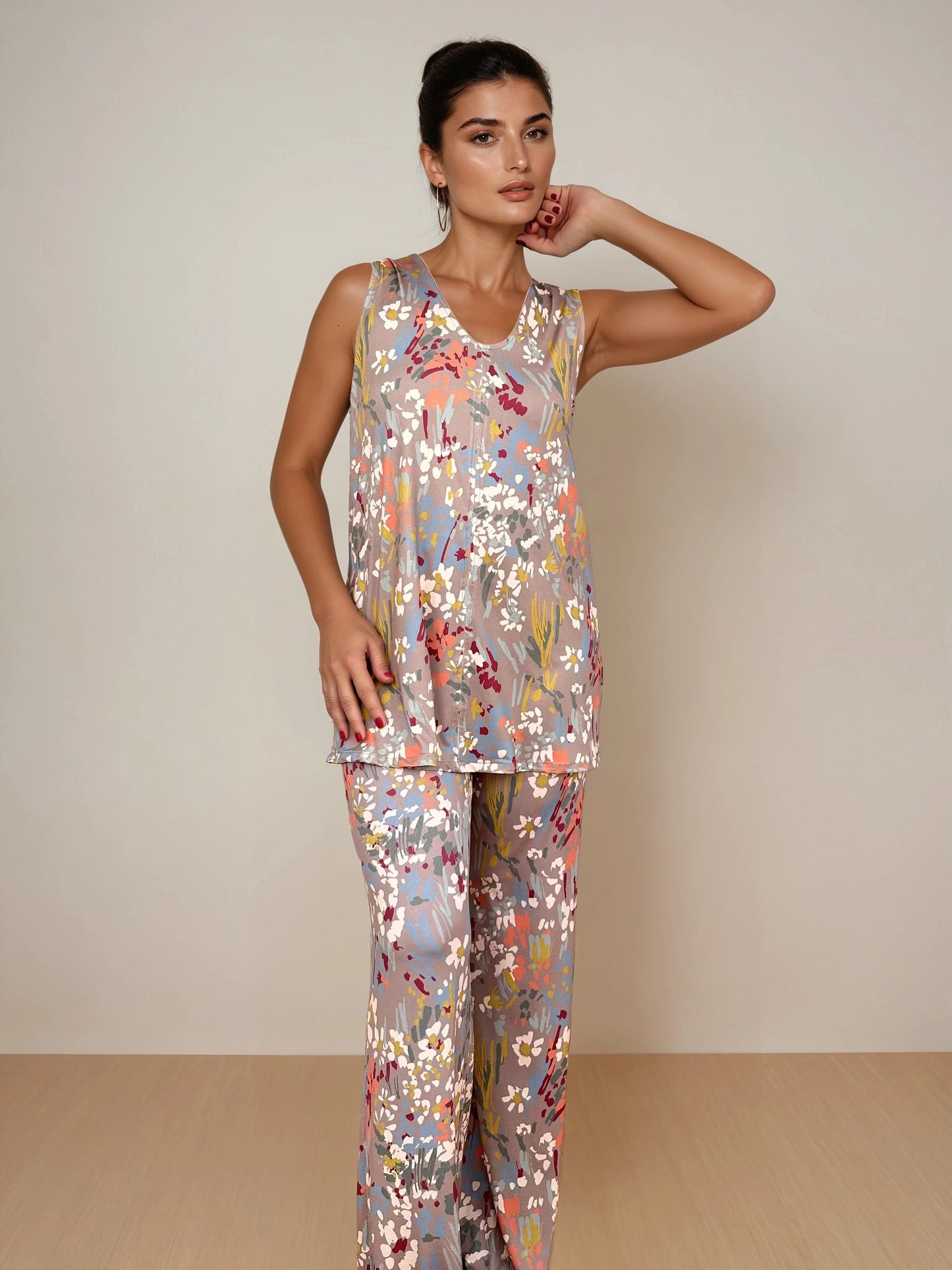 Top Largo Twist NIEVES Sin Mangas Estampado Botánico