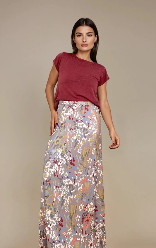 Falda Larga Evasé CORA Estampado Botánico