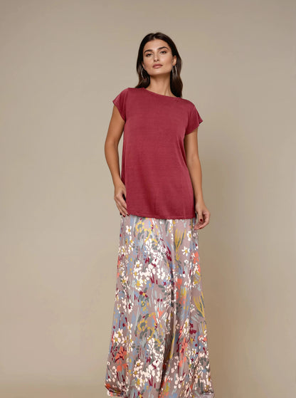 Falda Larga Evasé CORA Estampado Botánico