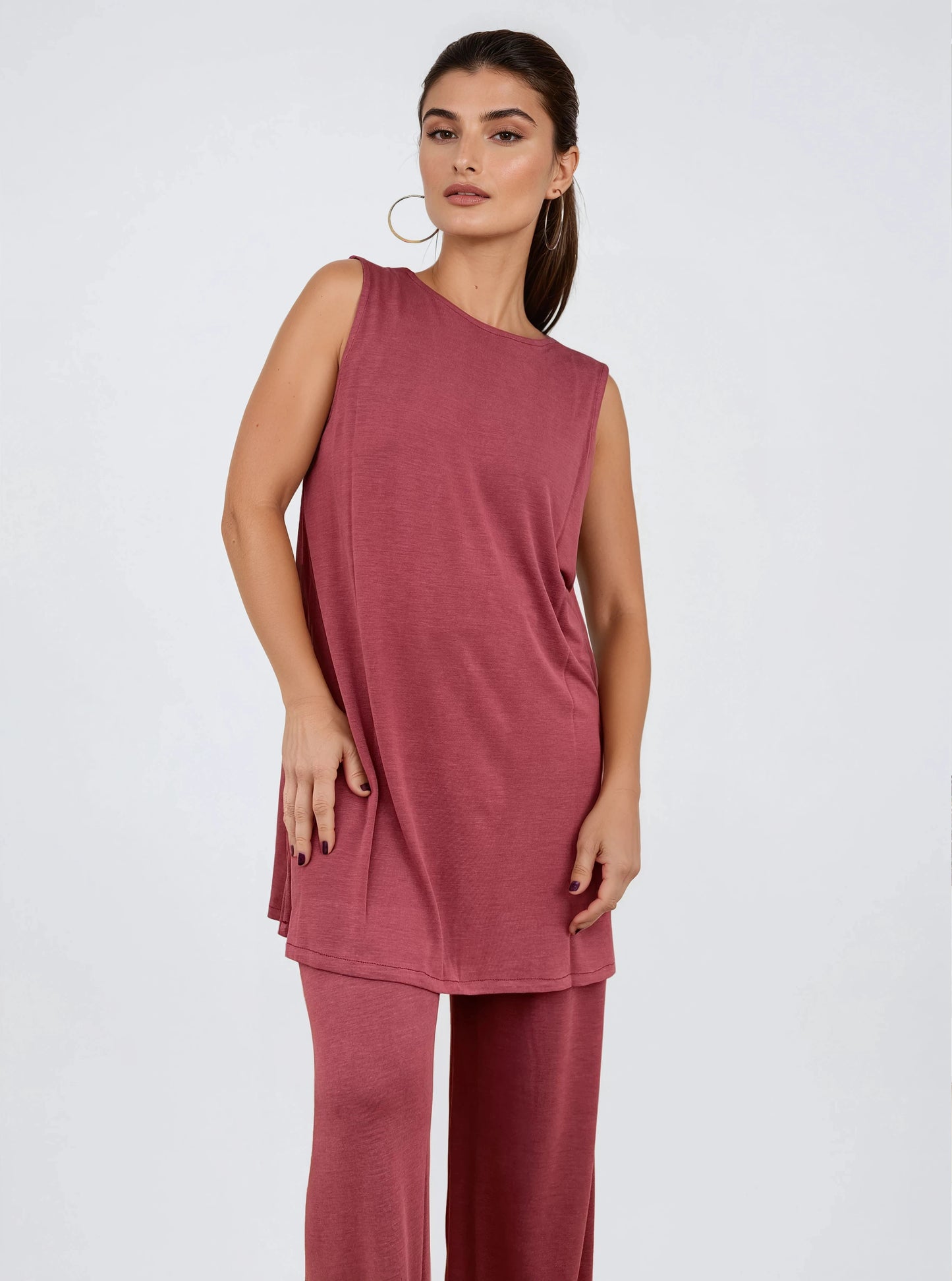 Top Largo Twist NIEVES Sin Mangas Modal Grana