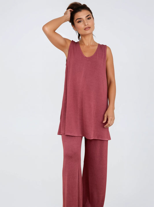 Top Largo Twist NIEVES Sin Mangas Modal Grana