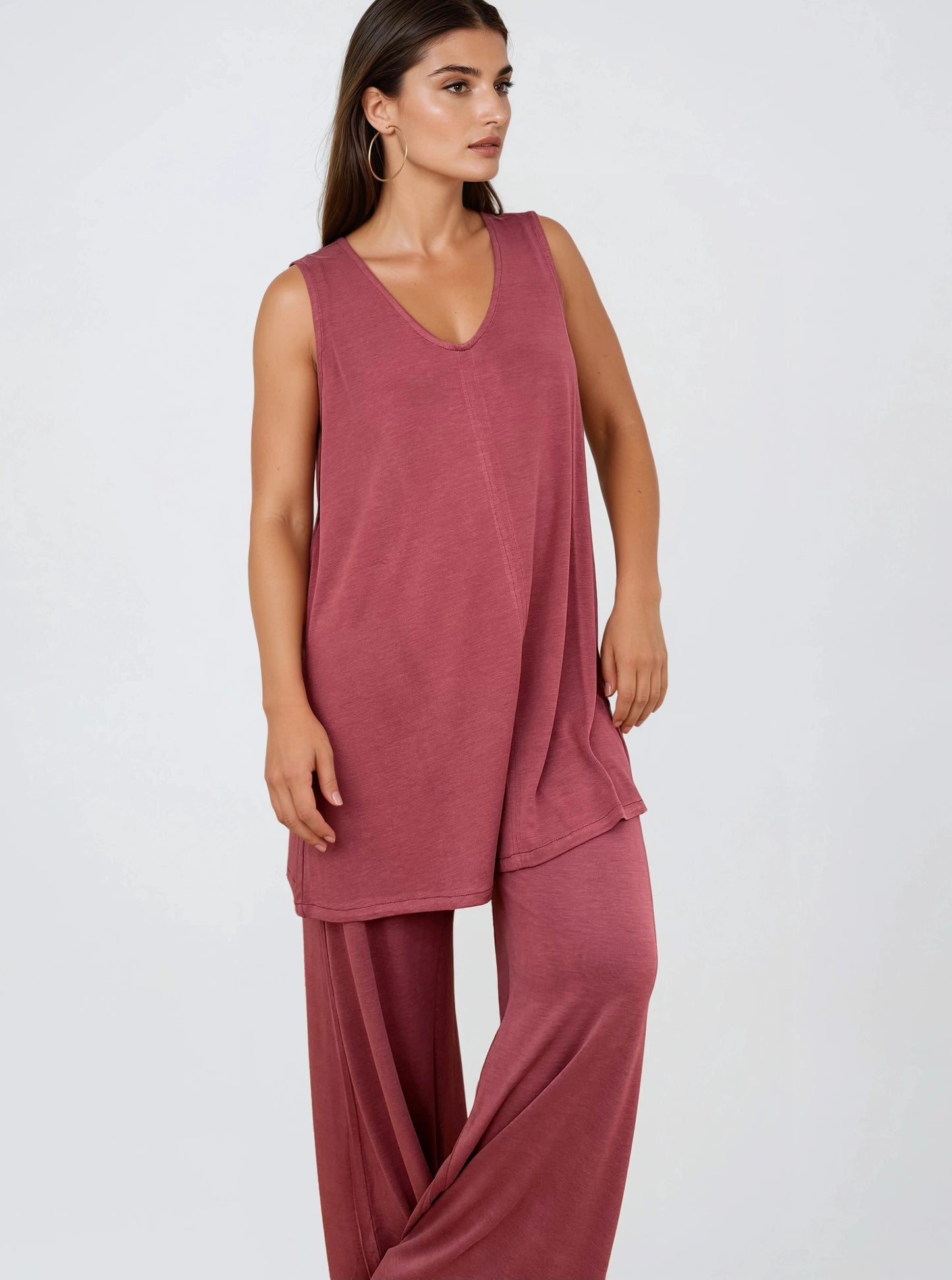 Top Largo Twist NIEVES Sin Mangas Modal Grana
