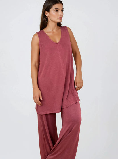 Top Largo Twist NIEVES Sin Mangas Modal Grana