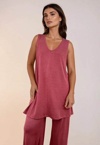 Top Largo Twist NIEVES Sin Mangas Modal Grana