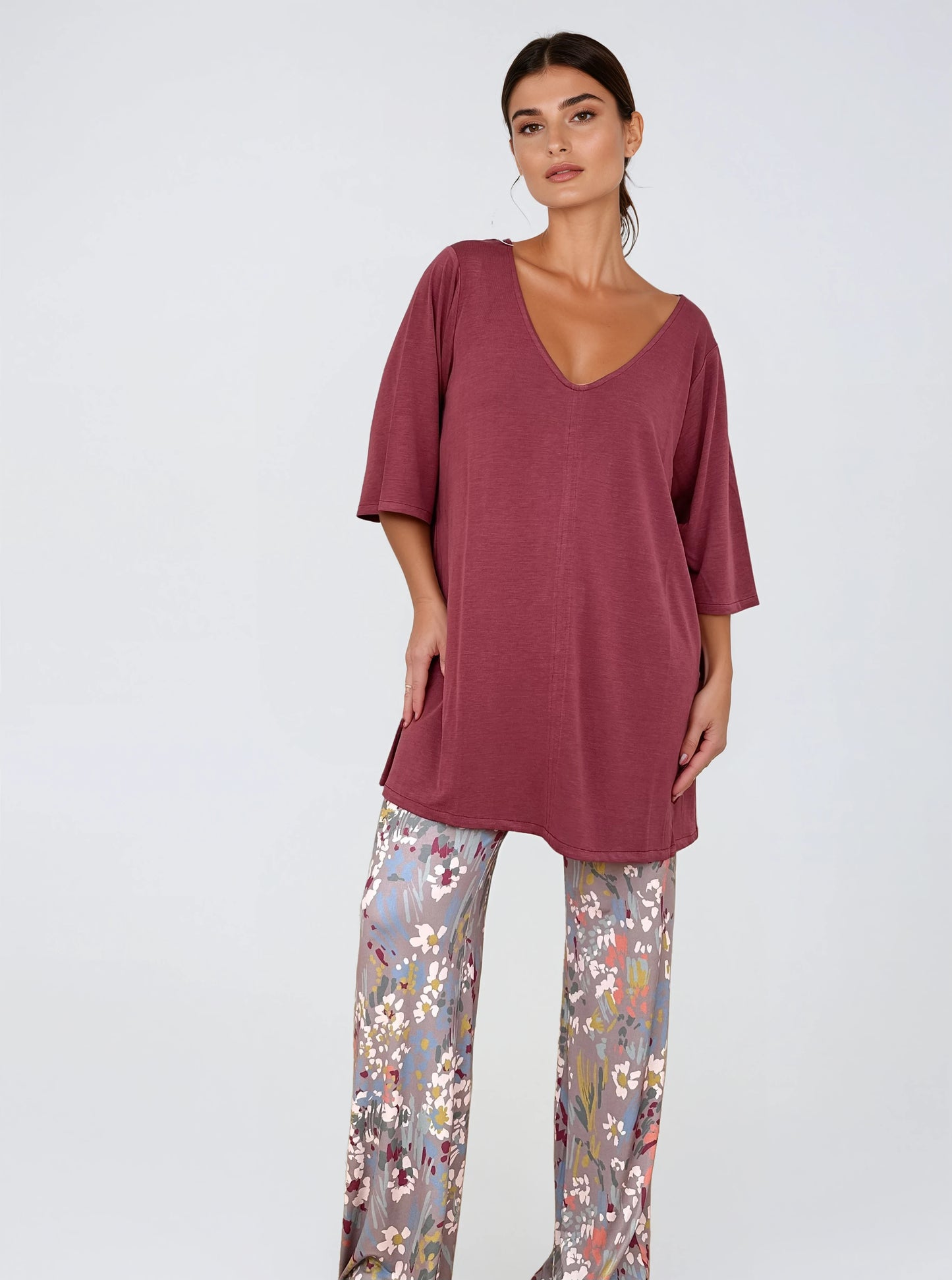 Top Largo Twist NIEVES Con Mangas Grana