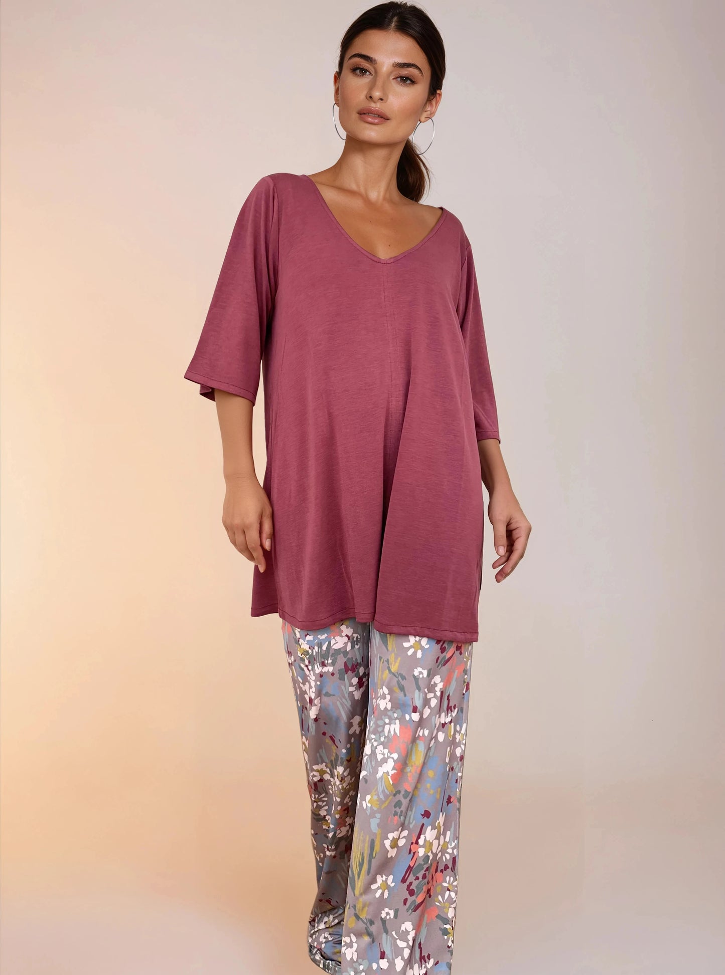 Top Largo Twist NIEVES Con Mangas Grana
