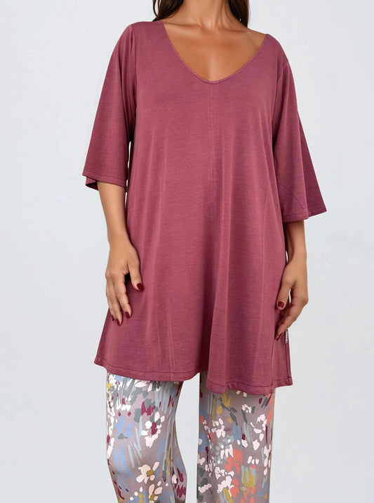 Top Largo Twist NIEVES Con Mangas Grana