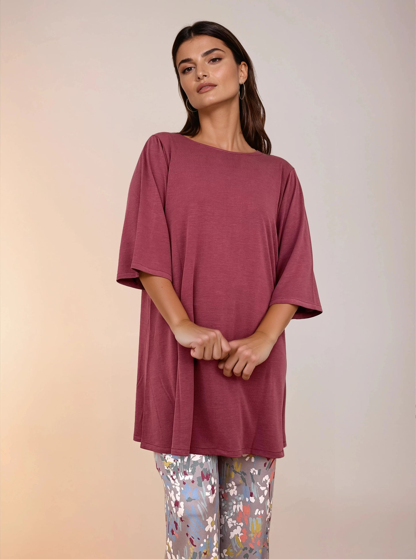 Top Largo Twist NIEVES Con Mangas Grana
